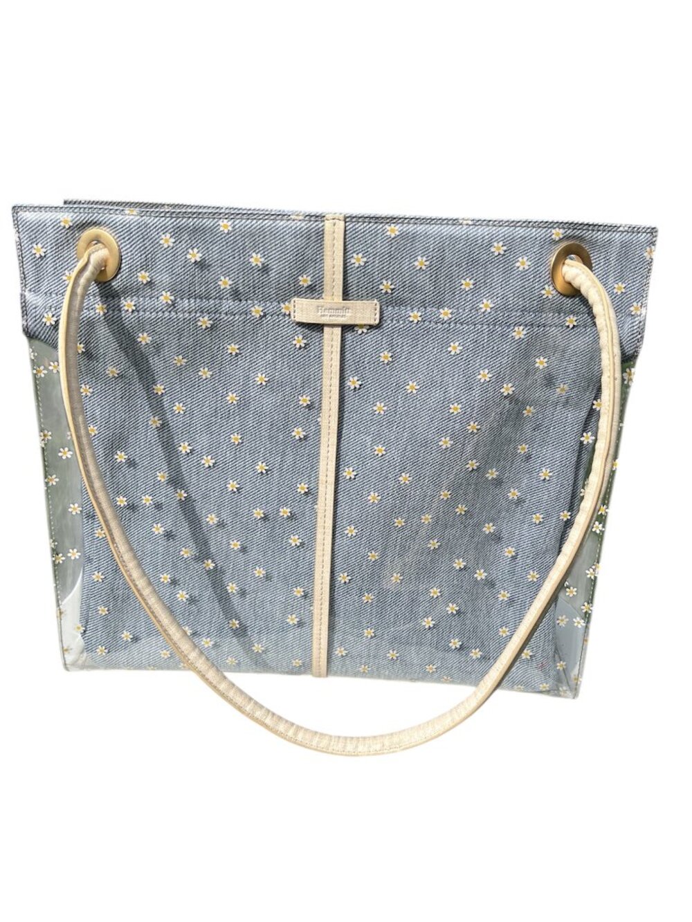 Hammitt Benjamin Style Tote Daisy Denim Clear Panels Leather Trim Large Bag